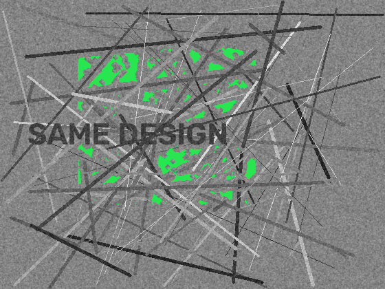 A synthetic surface with a shared design printed across it; green marks the pixels of the fragment that were actually observed and localised